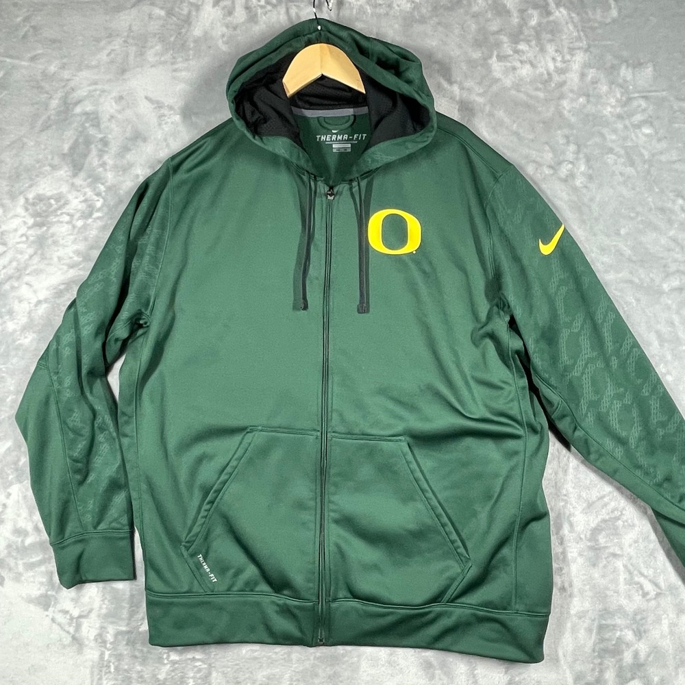 Nike Oregon Ducks Therma-FIT Full Zip Hoodie Mens XXL Green Yellow Jacket